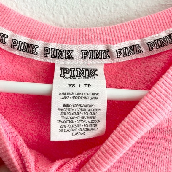 Victoria’s Secret PINK Coral Stripe Dog Logo Varsity Crew Neck Sweatshirt XS - Picture 5 of 7